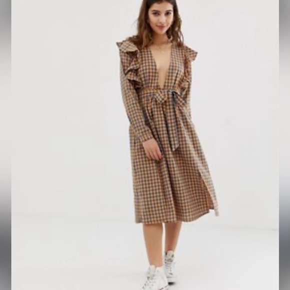 Glamorous Gingham Long Sleeve Dress Size 4 NEW NWT - Picture 7 of 8